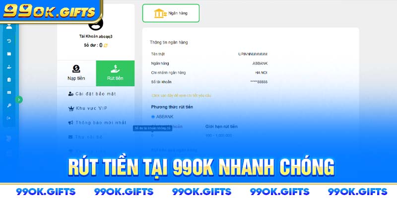 Rút tiền tại 99OK nhanh chóng